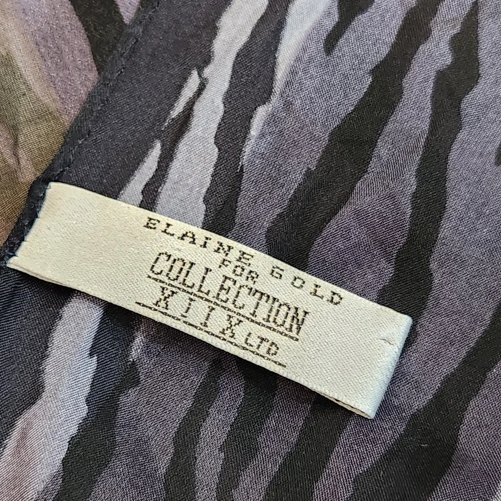 Vtg Elaine Gold Collection XIIX Ltd Silk Scarf Sheer Zebra Stripe Black Brown